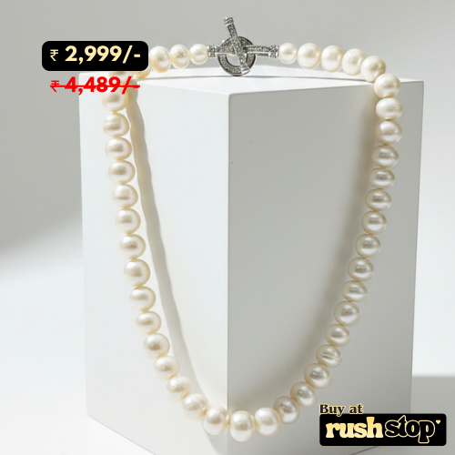 Freshwater pearl necklace with crystal studded toggle clasp by Rush Stop