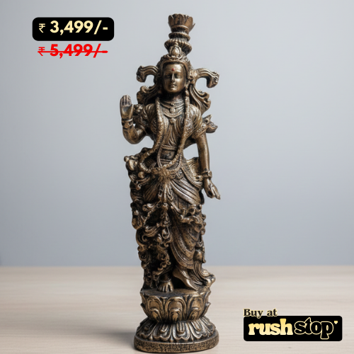 Handcrafted Goddess Radha idol sculpture in antique bronze finish for home decor
