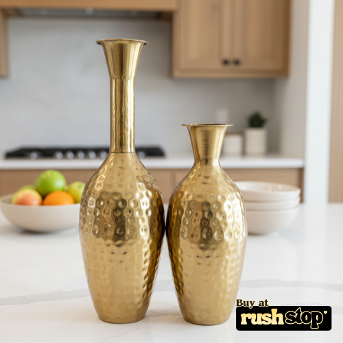 Hammered gold brass decorative floor vases set of 2 for modern home decor