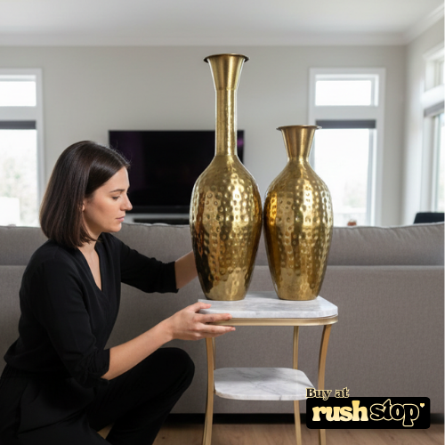 Hammered gold brass decorative floor vases set of 2 for modern home decor