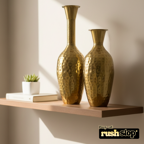 Hammered gold brass decorative floor vases set of 2 for modern home decor