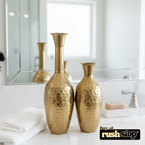 Hammered gold brass decorative floor vases set of 2 for modern home decor