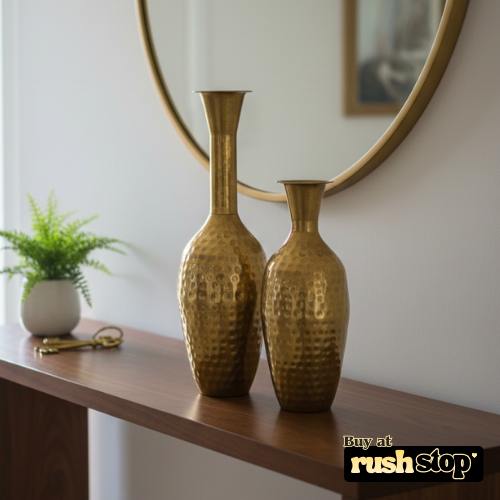 Hammered gold brass decorative floor vases set of 2 for modern home decor