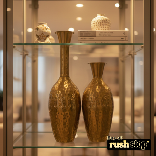 Hammered gold brass decorative floor vases set of 2 for modern home decor