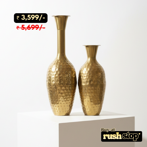 Hammered gold brass decorative floor vases set of 2 for modern home decor