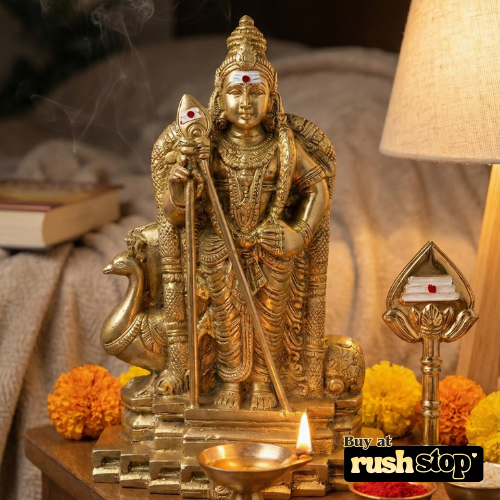 Handcrafted Antique Gold Finish Karthikeya Idol