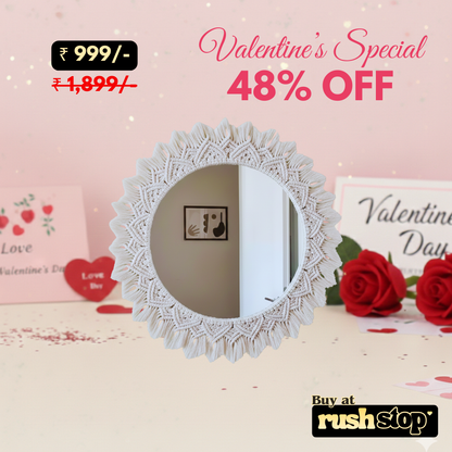 Handmade Boho Macrame Round Mirror – Wall Decor Accent