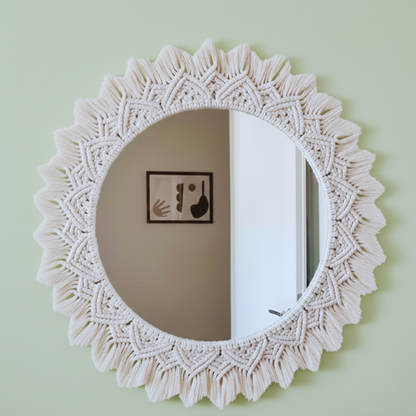 Handmade Boho Macrame Round Mirror – Wall Decor Accent