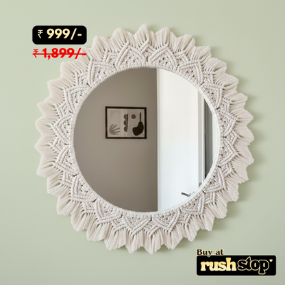 Handmade Boho Macrame Round Mirror – Wall Decor Accent