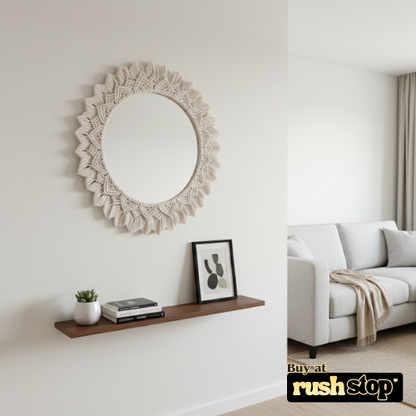 Handmade Boho Macrame Round Mirror – Wall Decor Accent