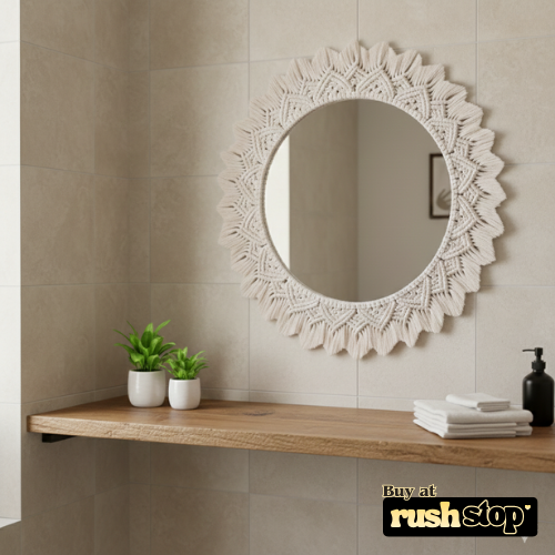 Handmade Boho Macrame Round Mirror – Wall Decor Accent