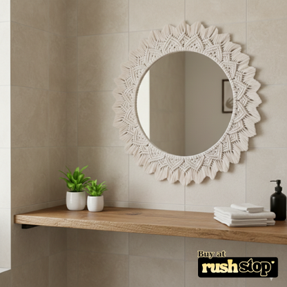 Handmade Boho Macrame Round Mirror – Wall Decor Accent