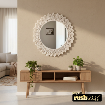 Handmade Boho Macrame Round Mirror – Wall Decor Accent