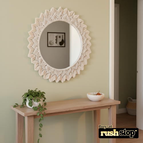Handmade Boho Macrame Round Mirror – Wall Decor Accent