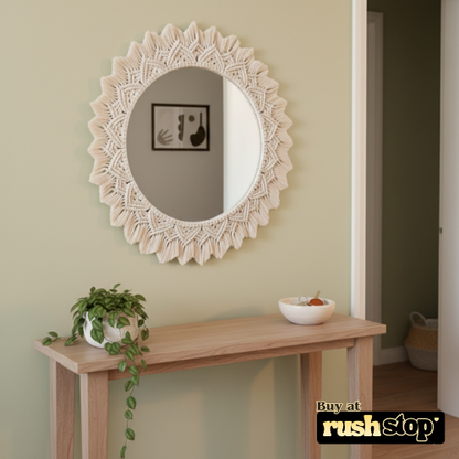 Handmade Boho Macrame Round Mirror – Wall Decor Accent