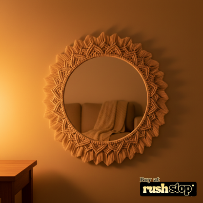 Handmade Boho Macrame Round Mirror – Wall Decor Accent