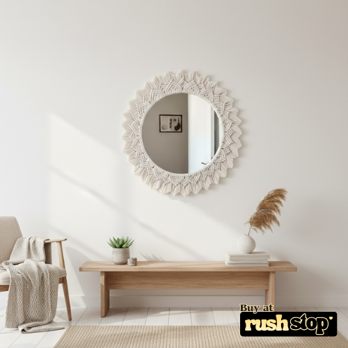 Handmade Boho Macrame Round Mirror – Wall Decor Accent