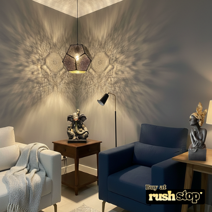 Home blessings decor set with Ganesha idol, Moroccan pendant lamp and fairy figurine