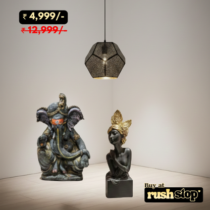 Home blessings decor set with Ganesha idol, Moroccan pendant lamp and fairy figurine