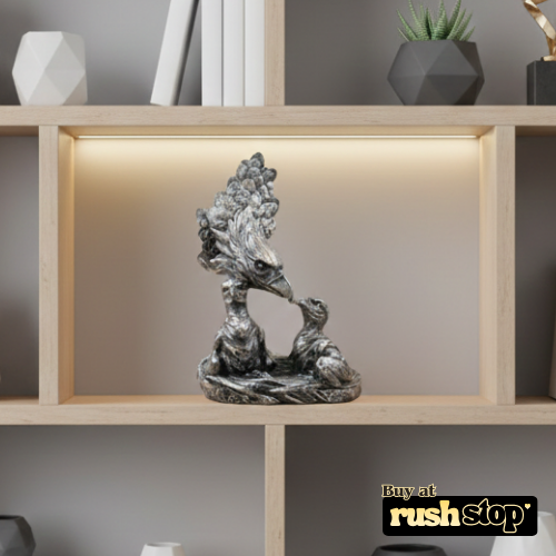 Imperial eagle with eaglet sculpture featuring spread wings and weathered silver finish