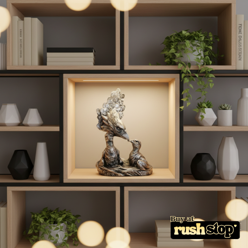 Imperial eagle with eaglet sculpture featuring spread wings and weathered silver finish