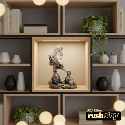 Imperial eagle with eaglet sculpture featuring spread wings and weathered silver finish