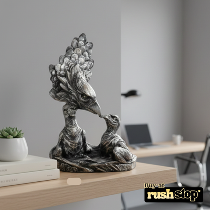 Imperial eagle with eaglet sculpture featuring spread wings and weathered silver finish