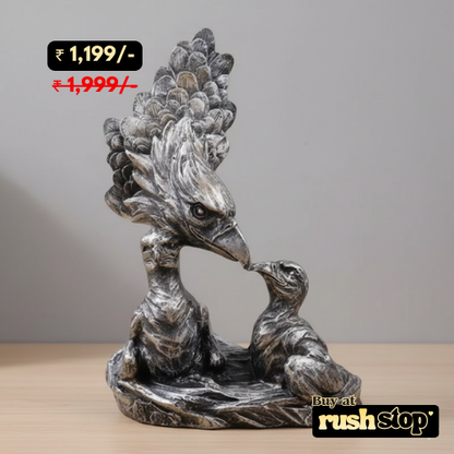 Imperial eagle with eaglet sculpture featuring spread wings and weathered silver finish
