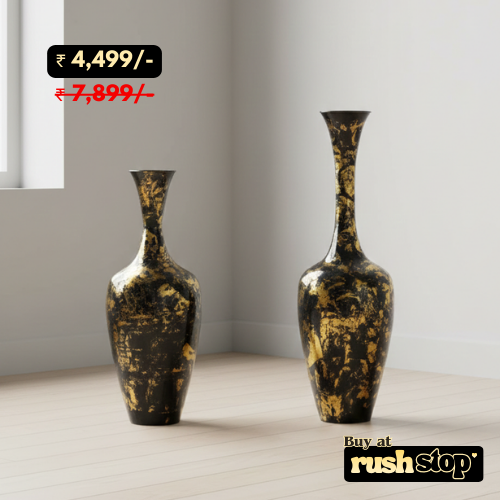Imperial noir and gold splatter floor vases set of 2 featuring high gloss black finish with luxury gold accents