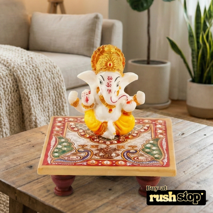 Lord Ganesh Ji Murti on Decorative Chowki