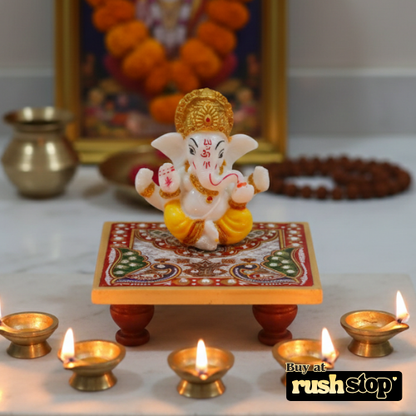 Lord Ganesh Ji Murti on Decorative Chowki