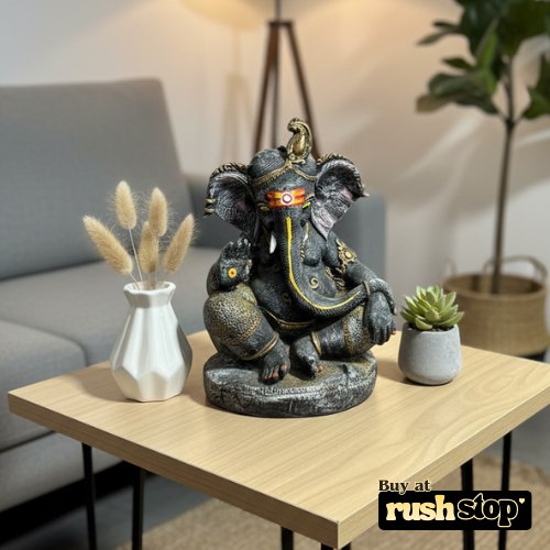Handcrafted Lord Ganesha idol in black and antique gold polyresin for home decor