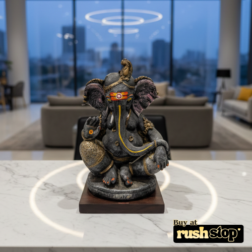 Handcrafted Lord Ganesha idol in black and antique gold polyresin for home decor