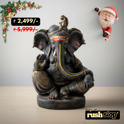 Handcrafted Lord Ganesha idol in black and antique gold polyresin for home decor