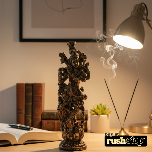 Handcrafted antique finish Lord Krishna idol in bronze polyresin for home decor