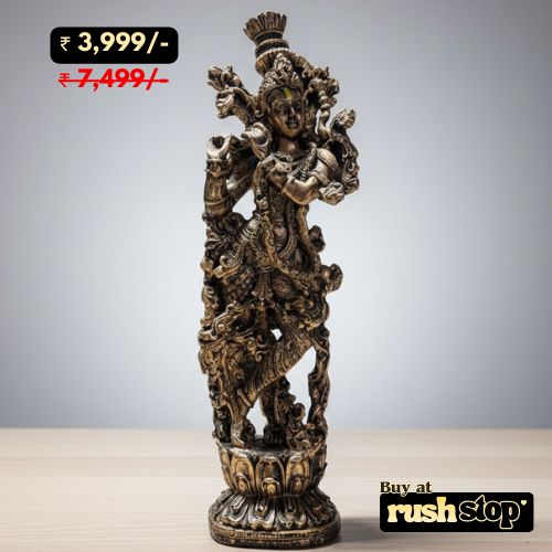 Handcrafted antique finish Lord Krishna idol in bronze polyresin for home decor