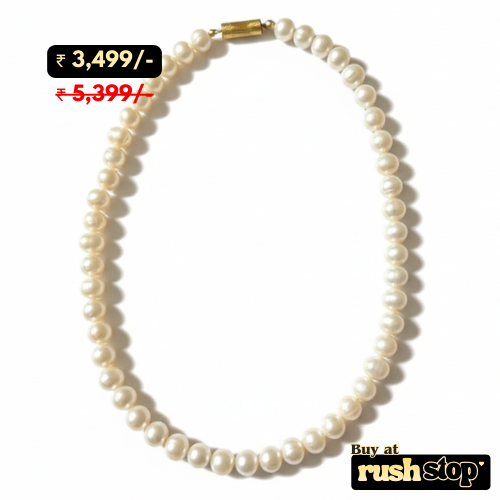 Handcrafted natural freshwater pearl necklace with creamy ivory 9mm pearls and gold-toned barrel clasp