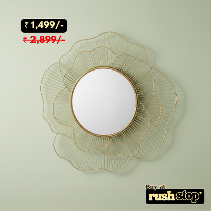 Luxury Gold Sunburst Wire Frame Mirror – Designer Wall Decor