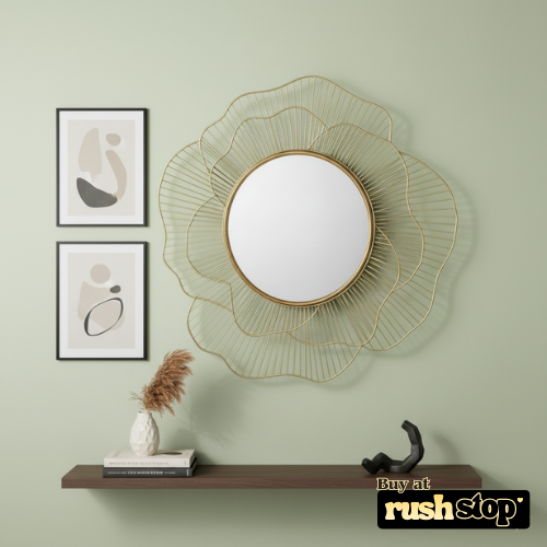 Luxury Gold Sunburst Wire Frame Mirror – Designer Wall Decor