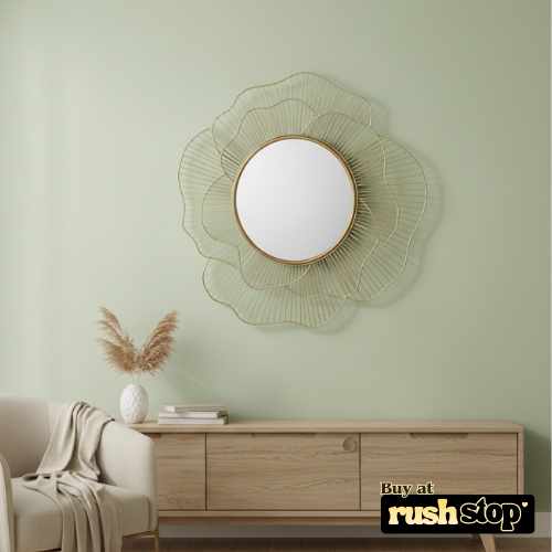 Luxury Gold Sunburst Wire Frame Mirror – Designer Wall Decor