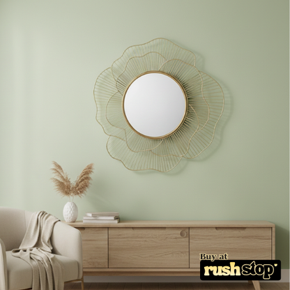 Luxury Gold Sunburst Wire Frame Mirror – Designer Wall Decor