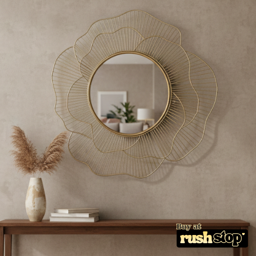 Luxury Gold Sunburst Wire Frame Mirror – Designer Wall Decor