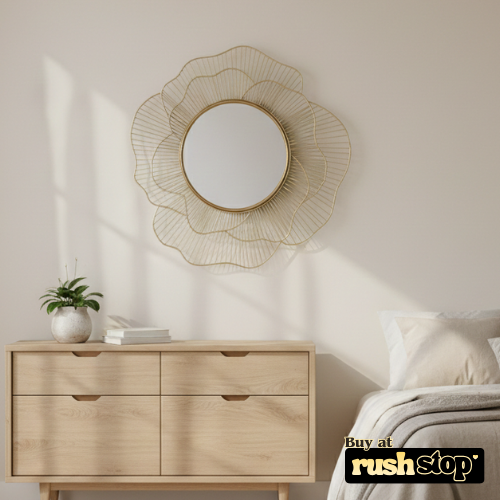 Luxury Gold Sunburst Wire Frame Mirror – Designer Wall Decor