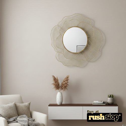 Luxury Gold Sunburst Wire Frame Mirror – Designer Wall Decor