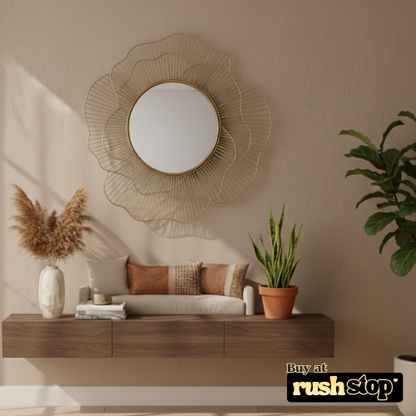 Luxury Gold Sunburst Wire Frame Mirror – Designer Wall Decor
