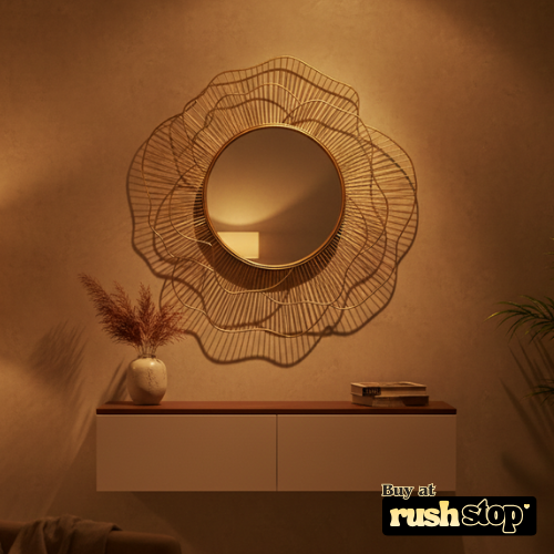 Luxury Gold Sunburst Wire Frame Mirror – Designer Wall Decor
