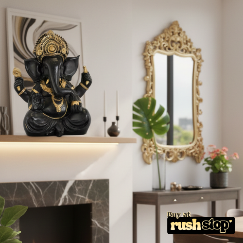 Majestic black and gold Ganesha idol polyresin sculpture for home temple decor