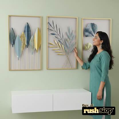 Modern Gold Leaf Metal Wall Art Set – Luxury Wall Decor