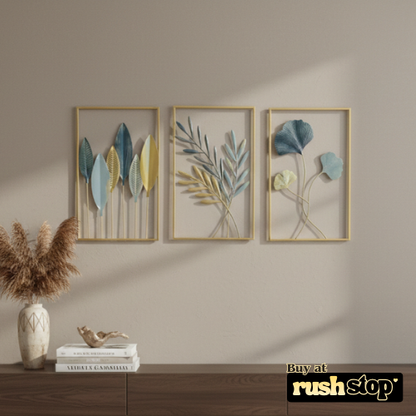 Modern Gold Leaf Metal Wall Art Set – Luxury Wall Decor