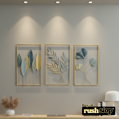 Modern Gold Leaf Metal Wall Art Set – Luxury Wall Decor